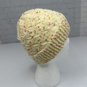 Handmade Crochet Beanie Cream Multi Color Confetti Speckled Shell Stitch Hat NEW